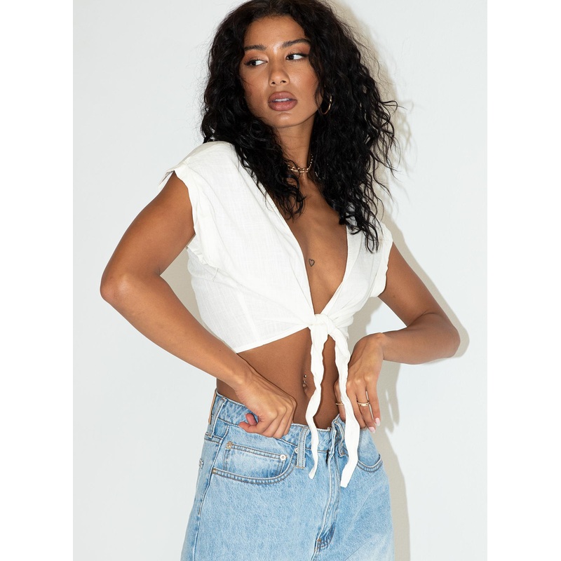 Beach House Tie Front Top White Off White