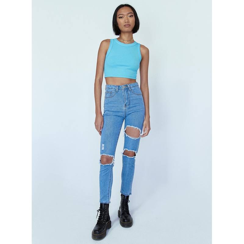 Lilla Distressed Straight Leg Denim Jeans