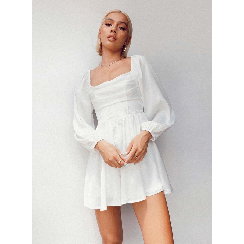 Lillie Long Sleeve Romper White
