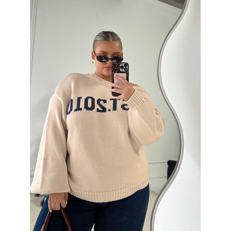 Jadynn Off Shoulder Knit Sweater Cream Curve