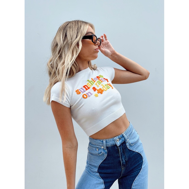 Sunshine On A Rainy Day Knit Top White