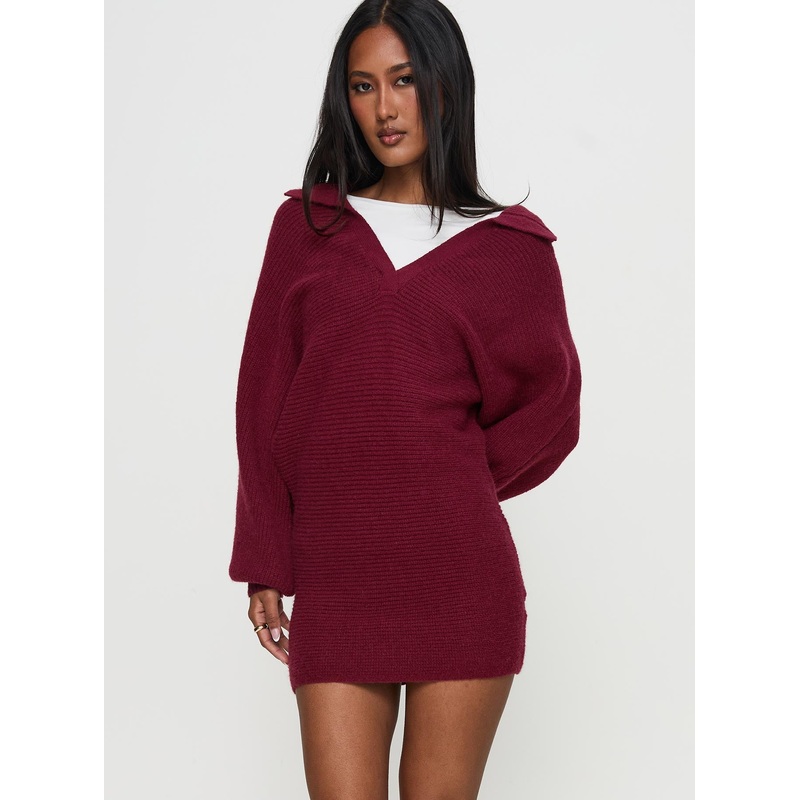 Thorelle Sweater Mini Dress Burgundy