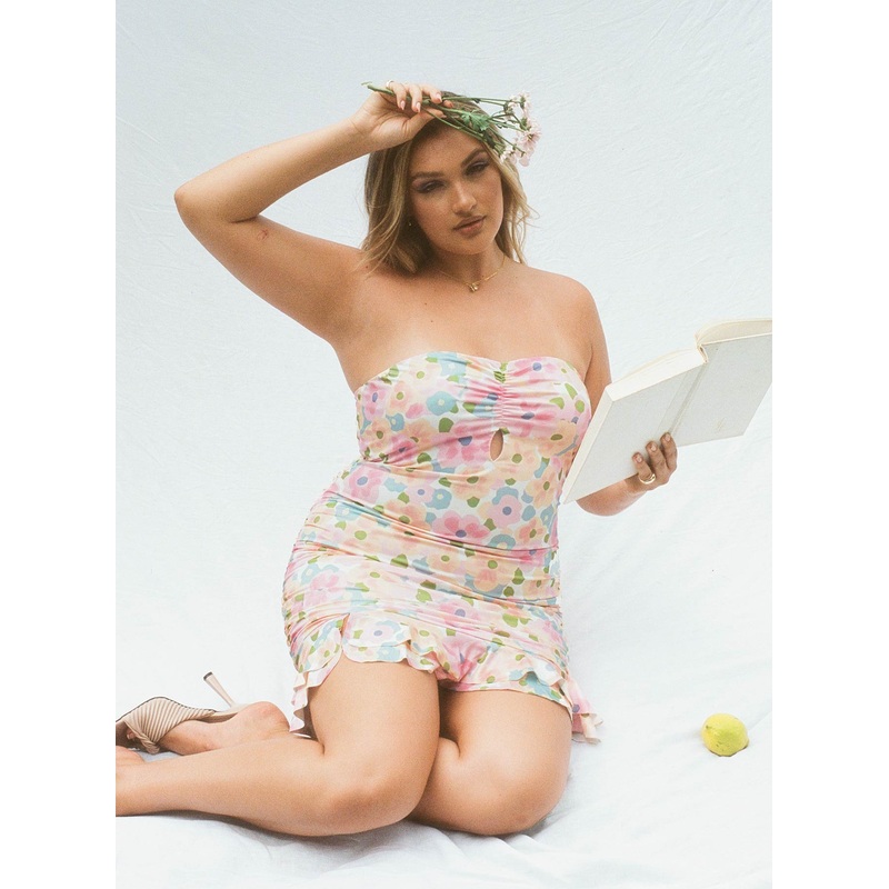 Adore You Strapless Mini Dress Yellow Multi