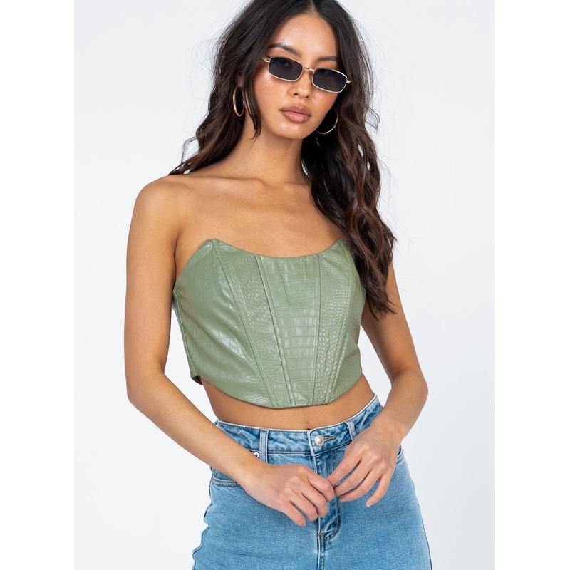 Zahara PU Bustier Sage Croc