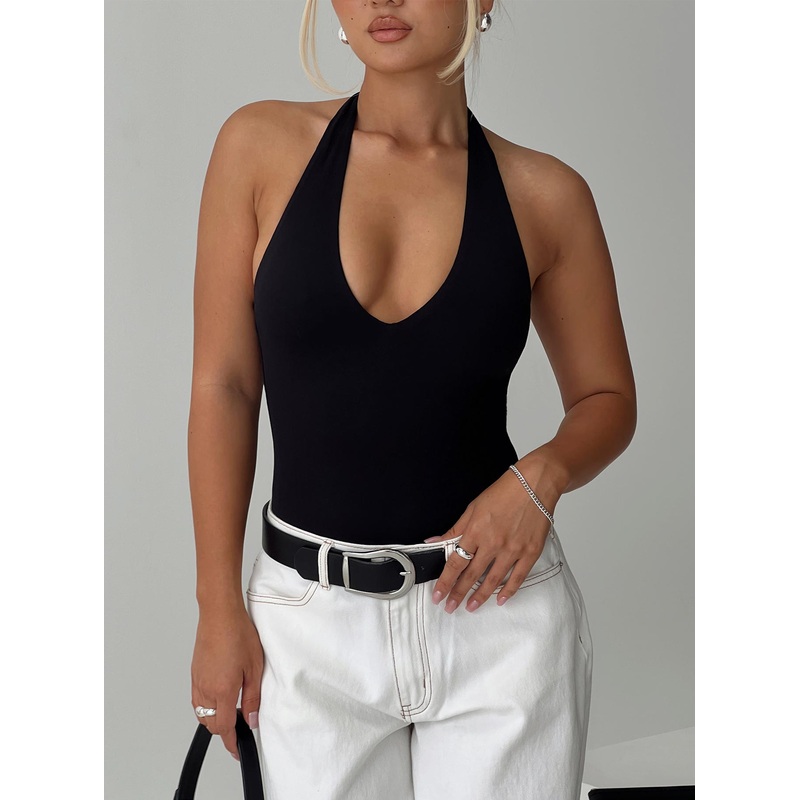Someone New Halter Bodysuit Black Tall