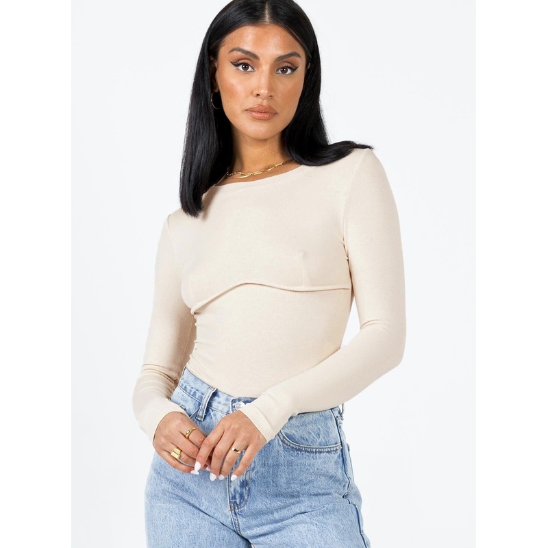 Swenson Long Sleeve Bodysuit Beige