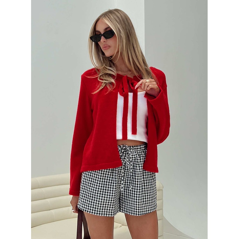 Norine Tie Up Knit Sweater Red
