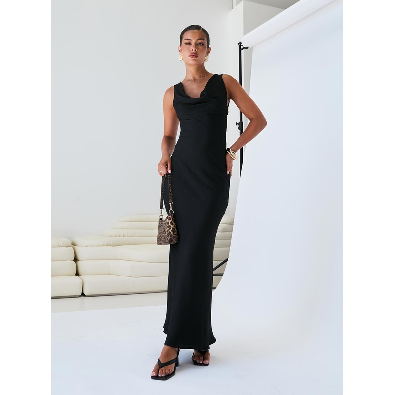 Make Memories Cowl Neck Maxi Dress Black