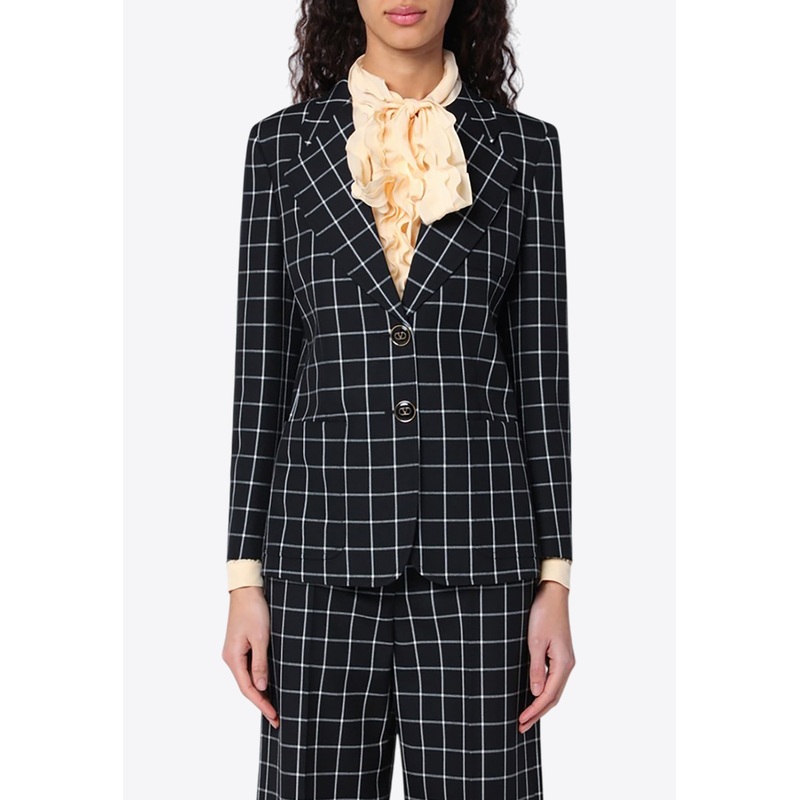 Single-Breasted Chequered Blazer