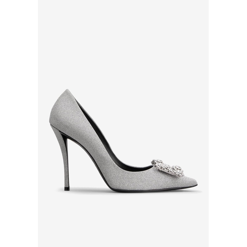 100 Crystal Flower Buckle Pumps in Glitter Fabric