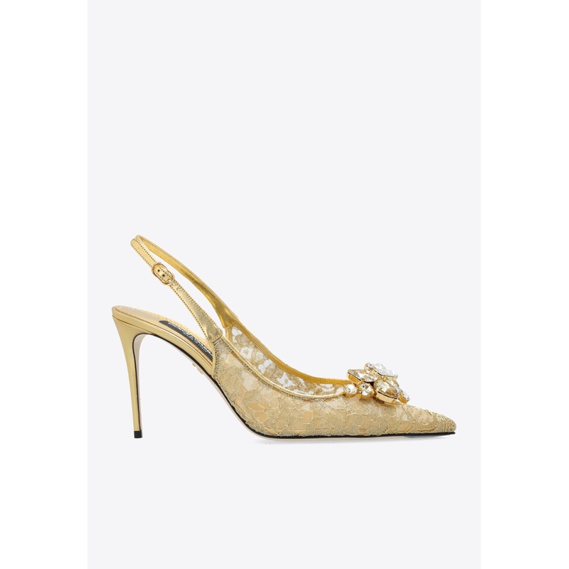 90 Embellished Lurex Lace Slingback Pumps