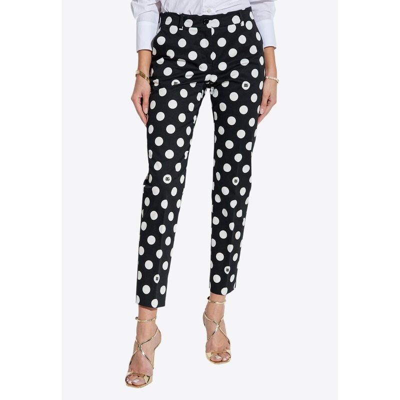 Polka Dot Print Slim-Leg Pants