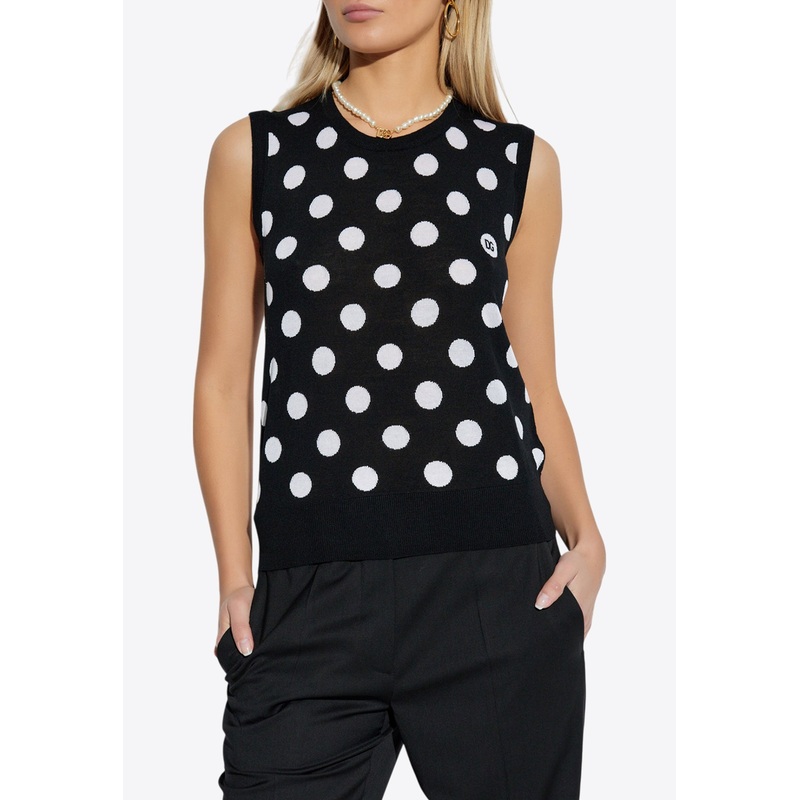 Polka Dot Wool-Blend Sweater Vest