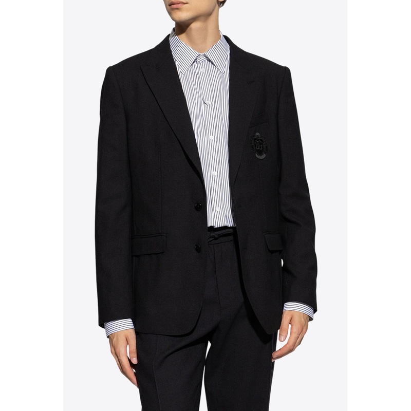 Single-Breasted DG Logo Wool Blazer