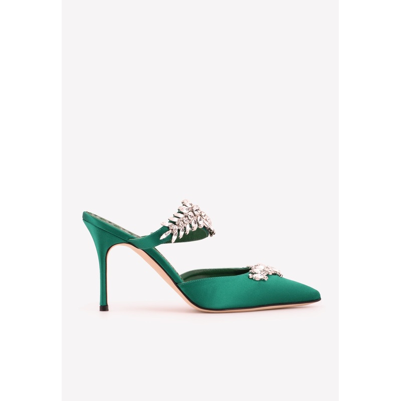 Lurum 90 Satin Crystal-Embellished Mules