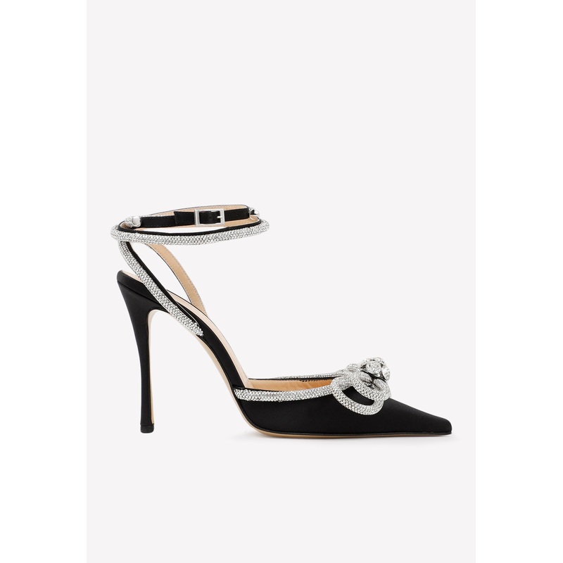 110 Crystal Embellished Double Bow Satin Pumps