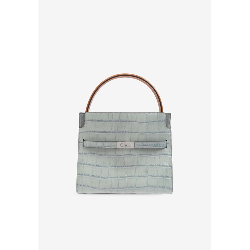 Small Lee Radziwill Croc-Embossed Leather Top Handle Bag