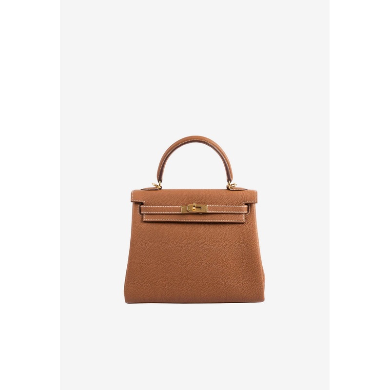 Kelly 25 in Gold Togo with Gold Hardware