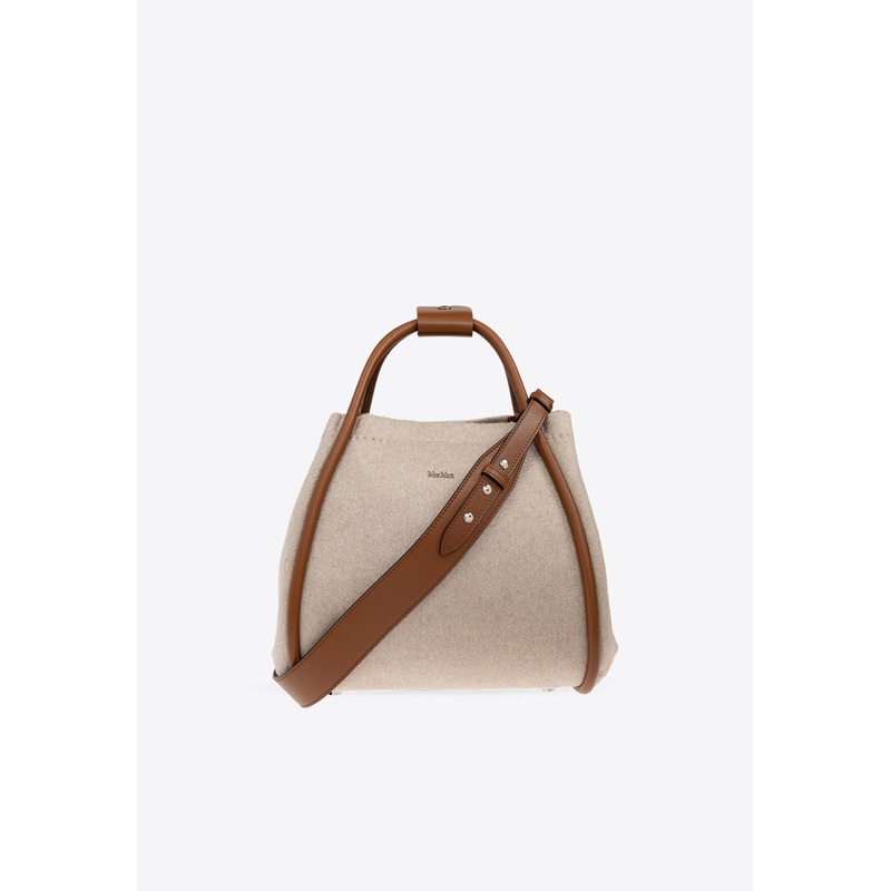Small Marine Cashmere and Leather Tote Bag
