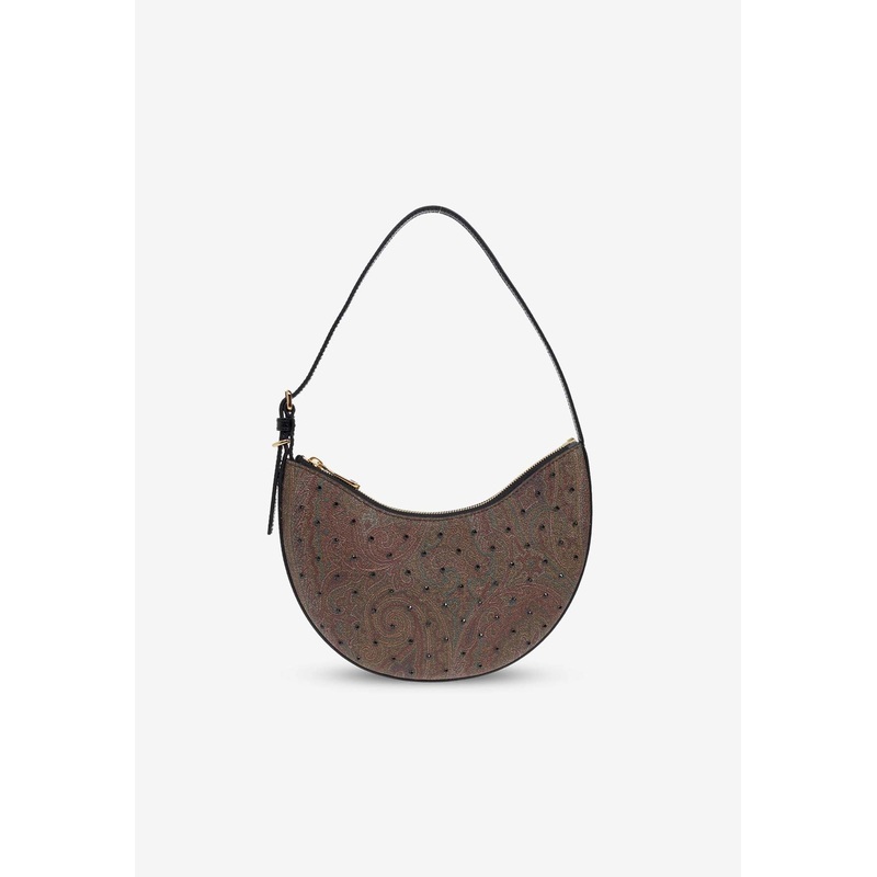 Small Paisley Jacquard Essential Hobo Bag with Rhinestones