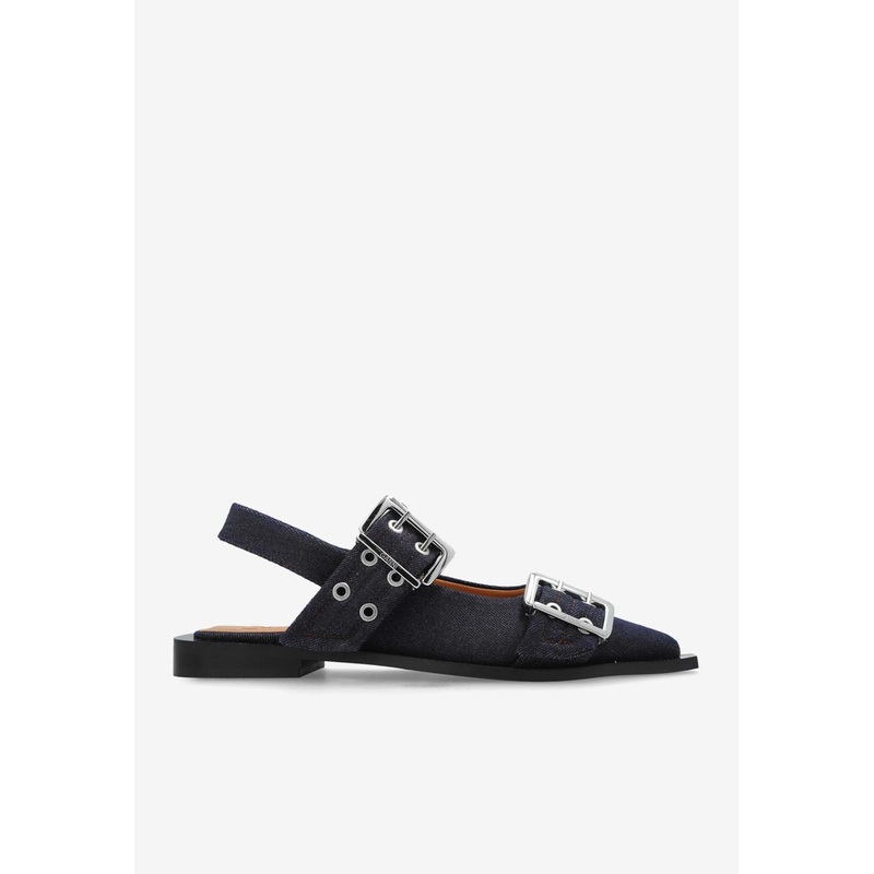 Buckled Slingback Denim Flats