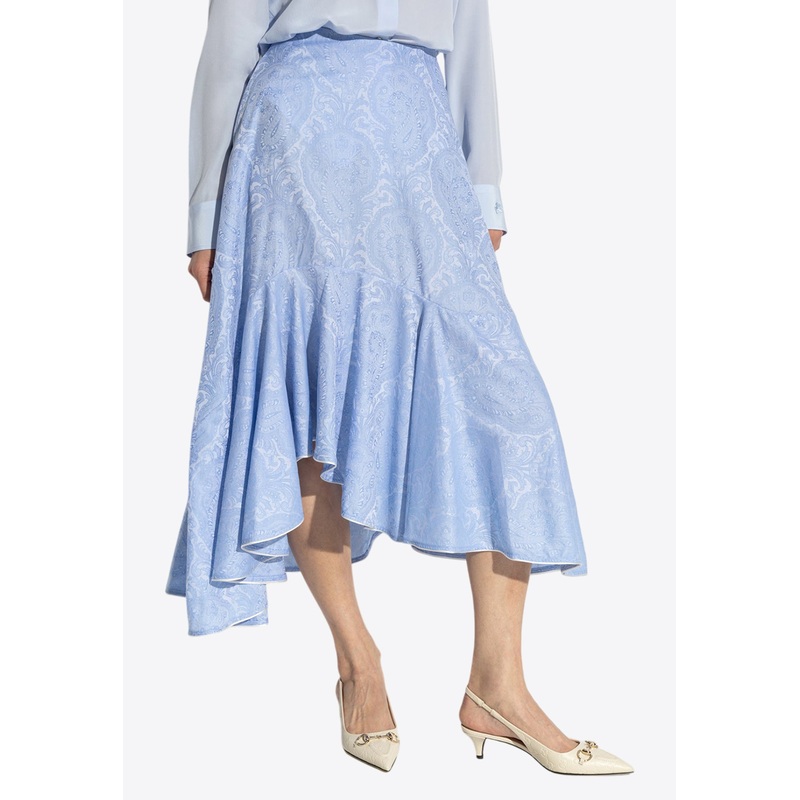 Paisley Jacquard Asymmetric Midi Skirt