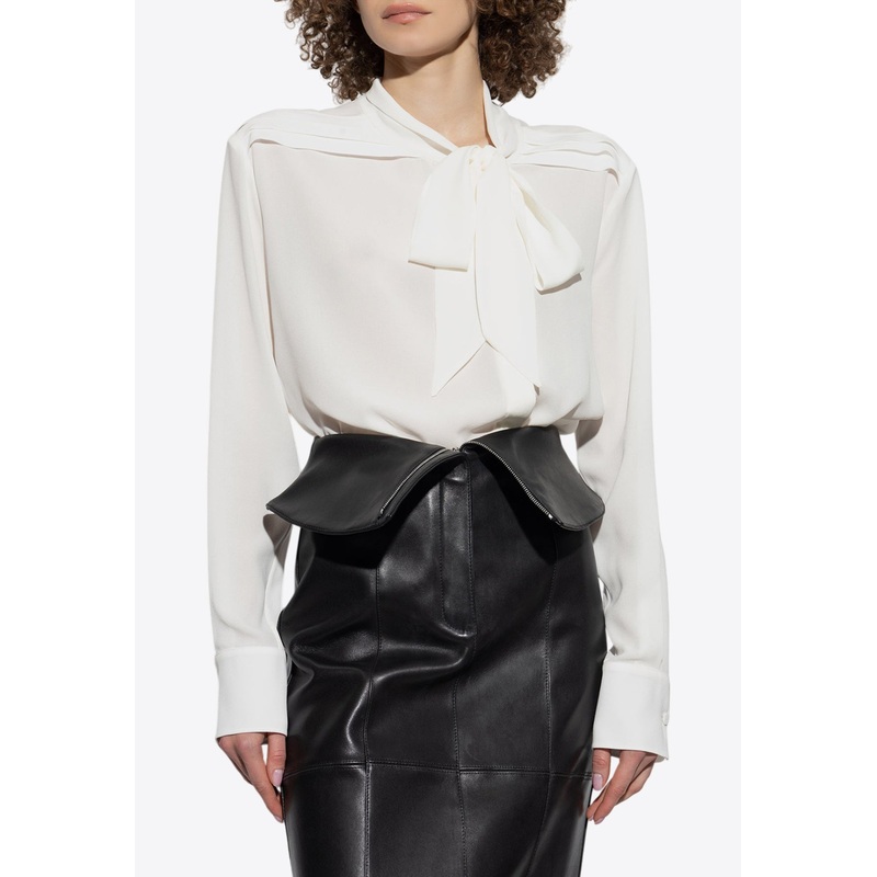 Georgette Silk Shirt with Self-Tie Scarf