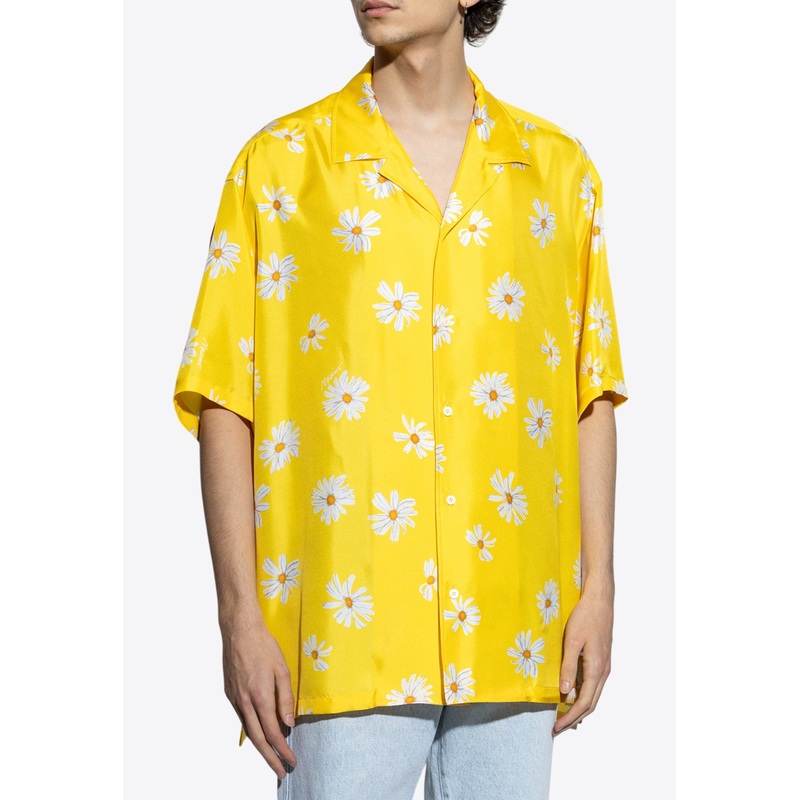 All-Over Daisy-Print Satin Shirt