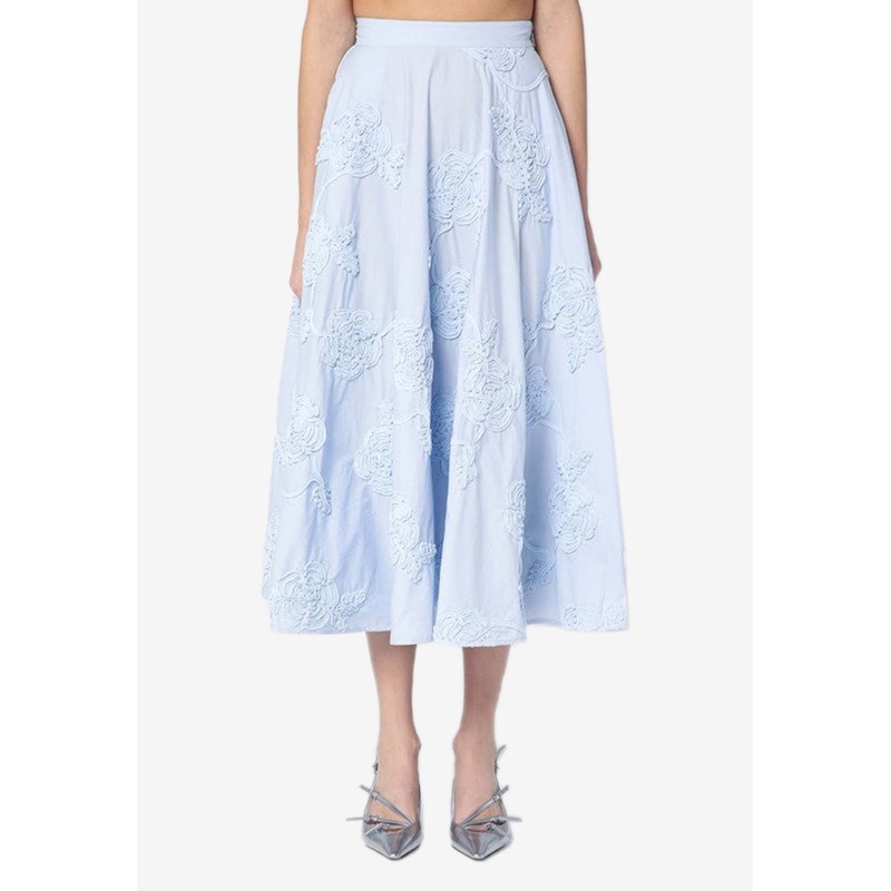 Flower Embroidered Midi Skirt