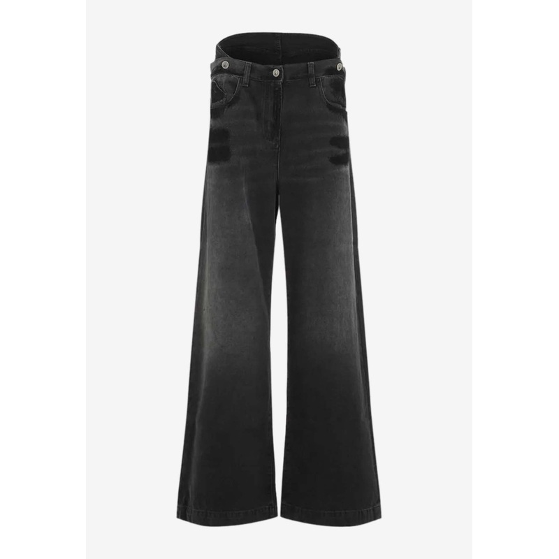 Layered Waist Wide-Leg Jeans