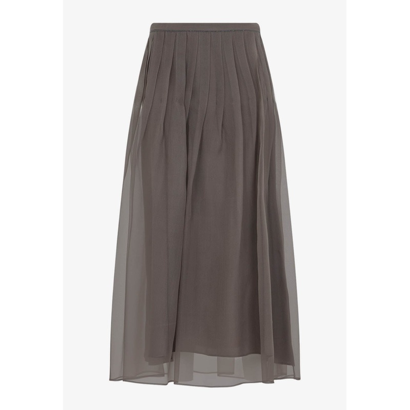 Pleated Silk Midi Skirt