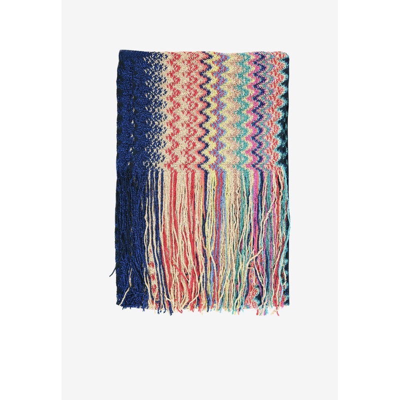 Chevron Knit Fringed Scarf