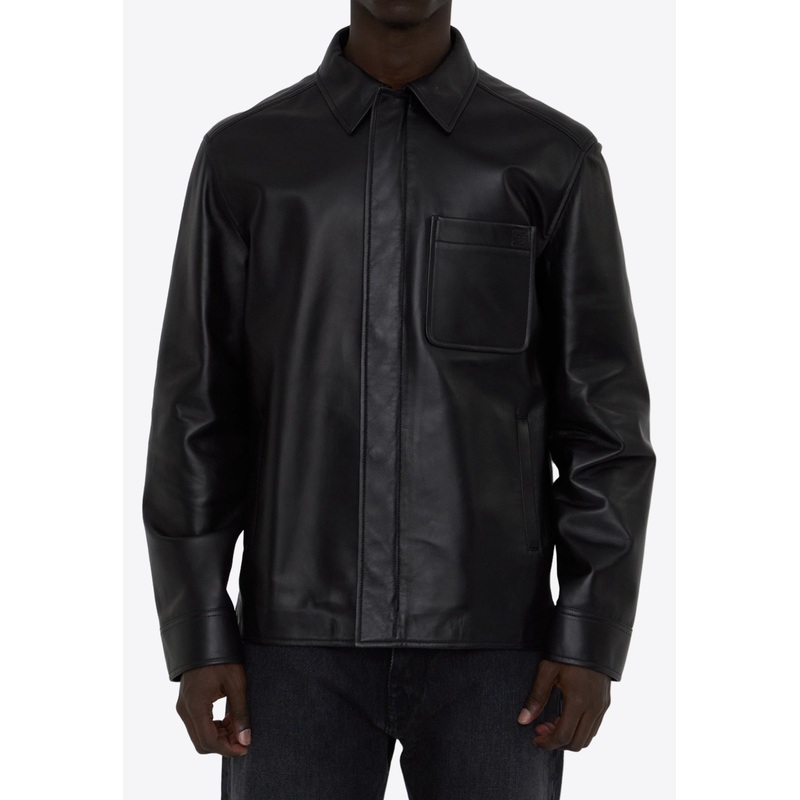 Anagram Leather Zip-Up Overshirt