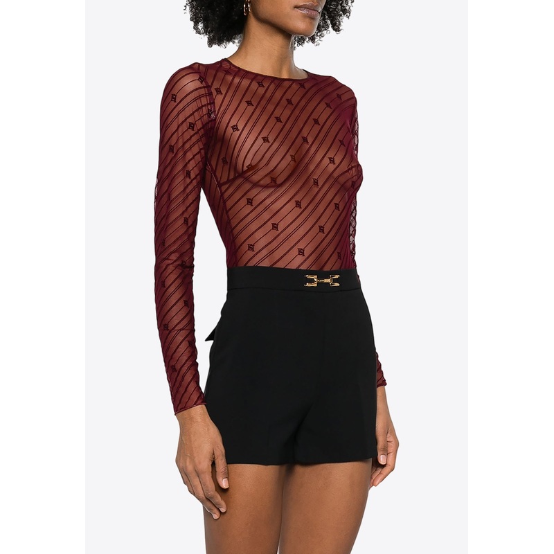 Flocked Jacquard Tulle Bodysuit