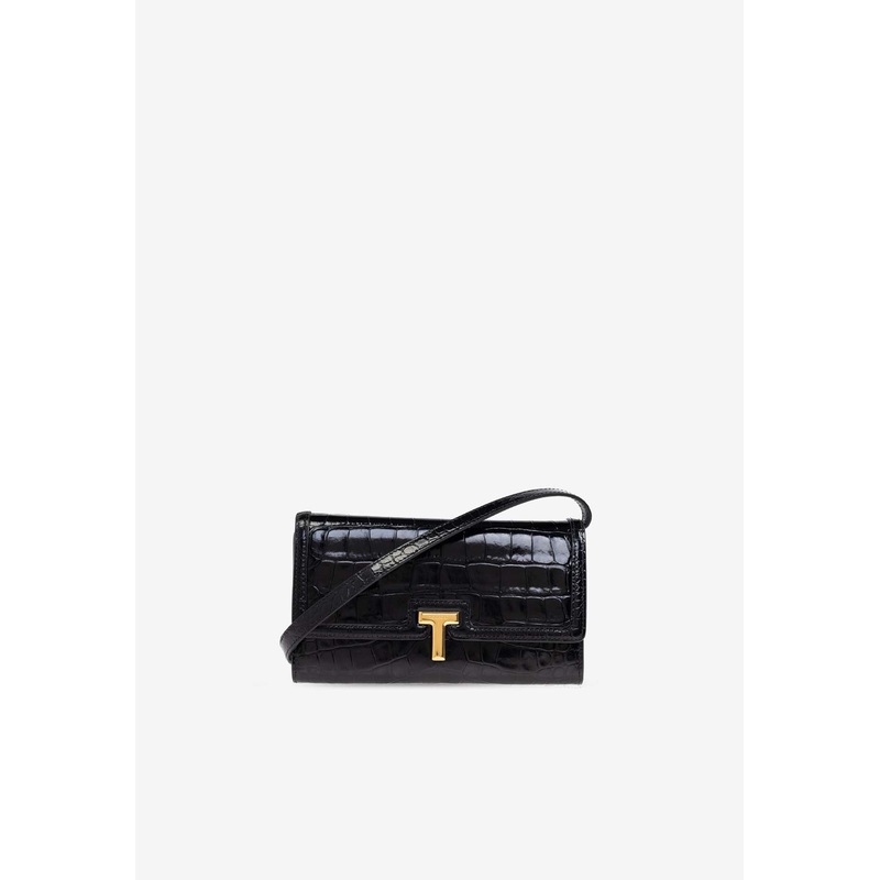Wallis Croc-Embossed Leather Chain Clutch