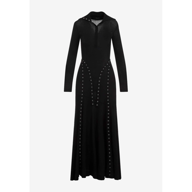 Eyelets Long-Sleeved Maxi Dress