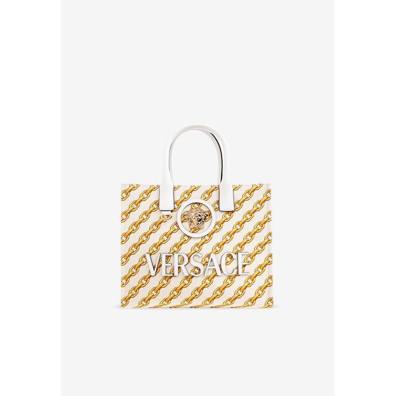 Small La Medusa Chain Stripes Tote Bag
