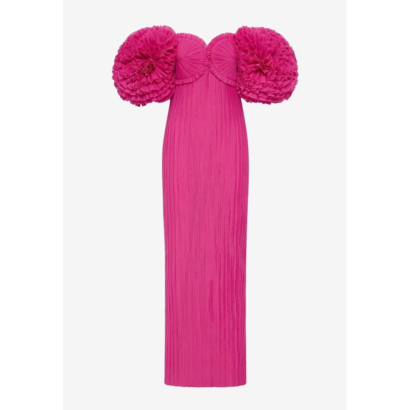 Crystallise Off-Shoulder Plisse Gown