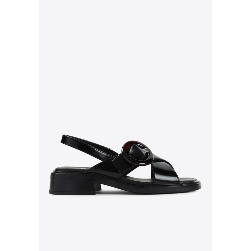 Crossed-Strap Calf Leather Sandals