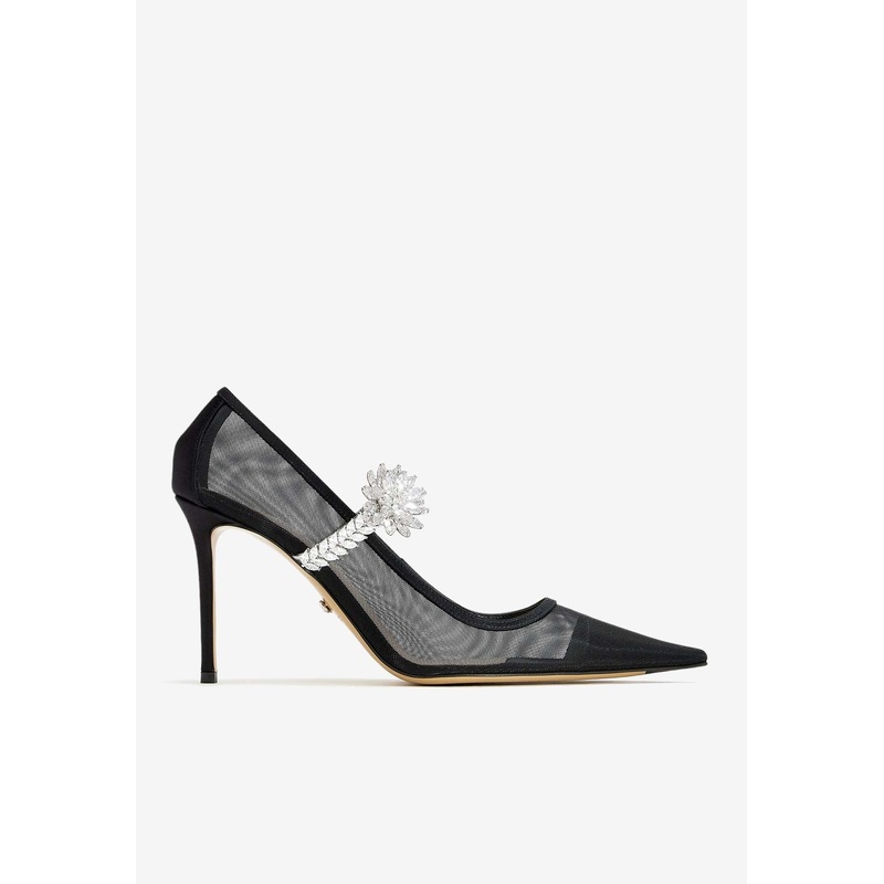 Lotus 95 Crystal Embellished Mesh Pumps