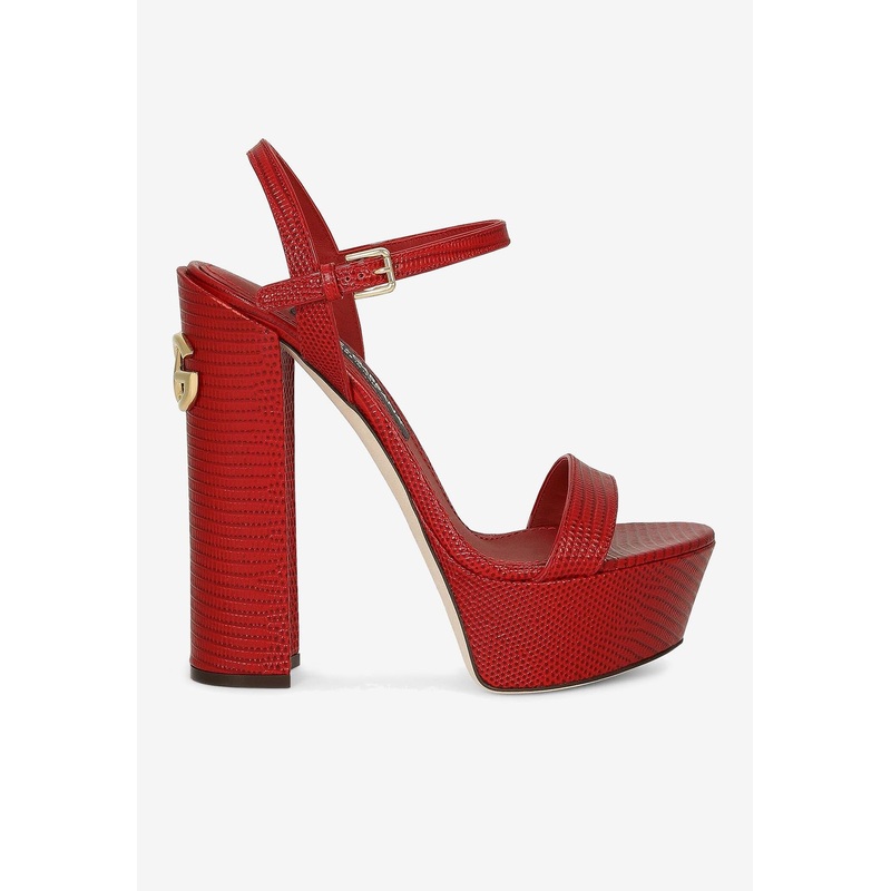 Keira 105 Platform Sandals in Iguana Print Leather