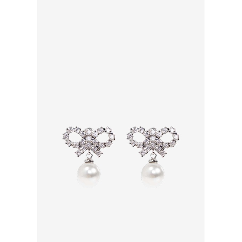 Micro Crystal Bow Pearl Earrings