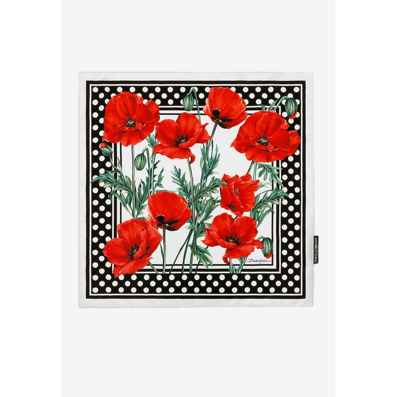 Poppy-Print Twill Silk Scarf