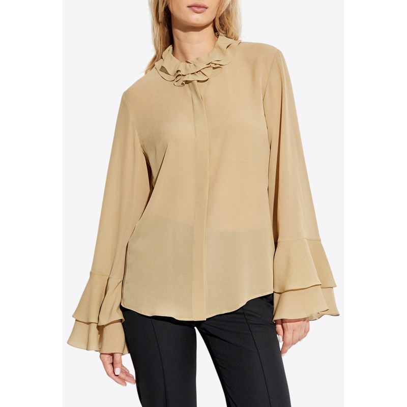 Silk Long-Sleeved Ruffled Blouse